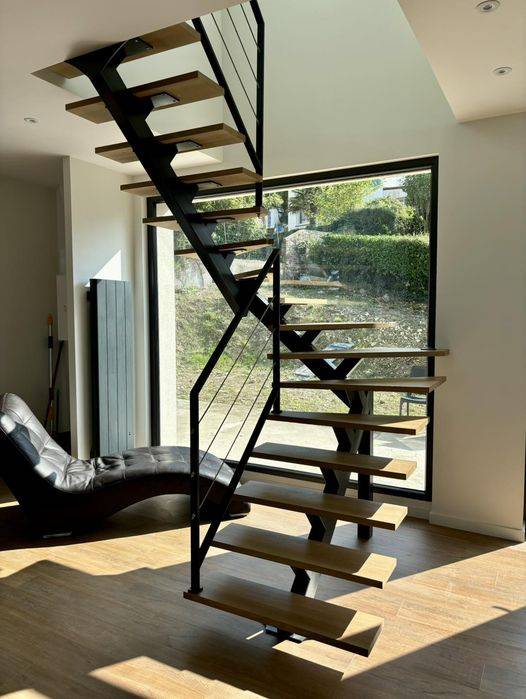 Fabrication et installation d’un escalier bois métal 1/4 tournant à Eu Le Tréport 76